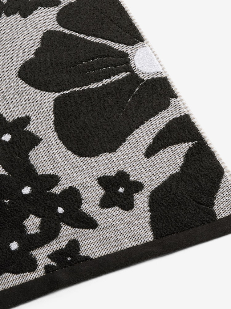 Monochrome Floral Print 100% Cotton Towel - Image 7 of 7