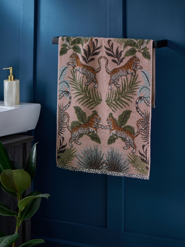 Pink Tiger Palm Print 100% Cotton Towel - Image 1 of 5