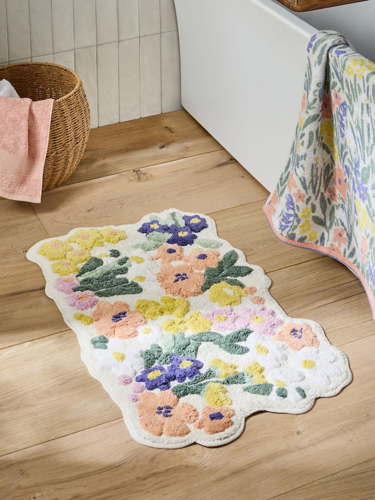 Multi Floral Print 100% Cotton Bath Mat - Image 1 of 4