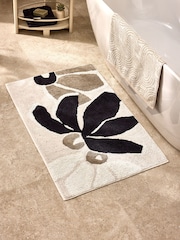 Black/White 100% Cotton Floral XL Bath Mat - Image 1 of 3