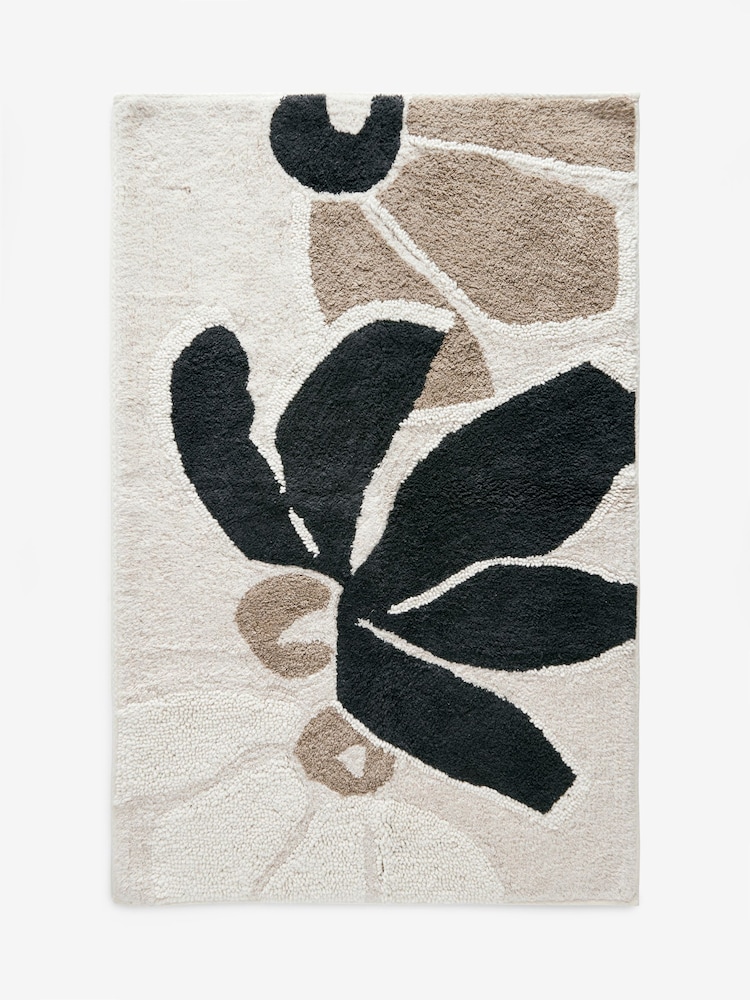 Black/White 100% Cotton Floral XL Bath Mat - Image 3 of 3