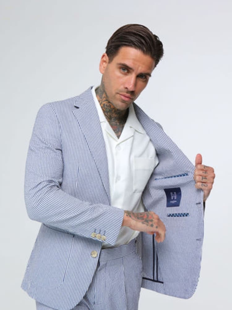 Harry Brown Deakin Cotton Linen Seersucker Regular Fit Blazer - Image 7 of 10