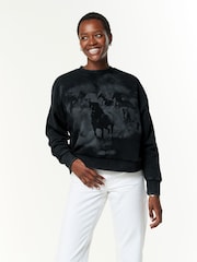 Washed Black Relaxed Fit Oversized Horse Graphic Sweatshirt - Image 3 of 7
