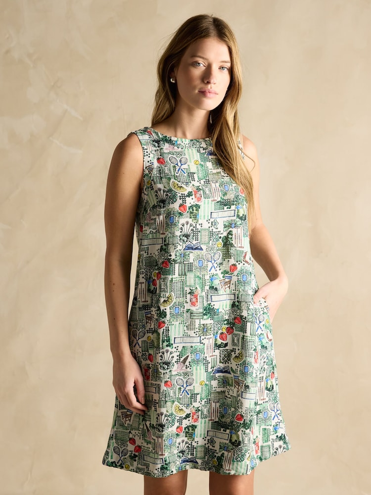 Joules Delphine Tennis Print Shift Dress With Linen - Image 2 of 7