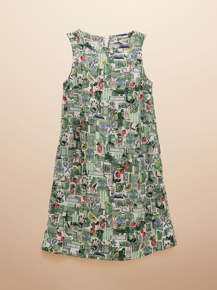 Joules Delphine Tennis Print Shift Dress With Linen - Image 7 of 7