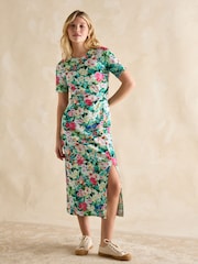 Joules Annabelle Green Floral Twist Jersey T-Shirt Dress - Image 1 of 7