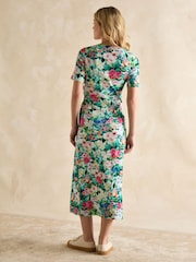 Joules Annabelle Green Floral Twist Jersey T-Shirt Dress - Image 2 of 7
