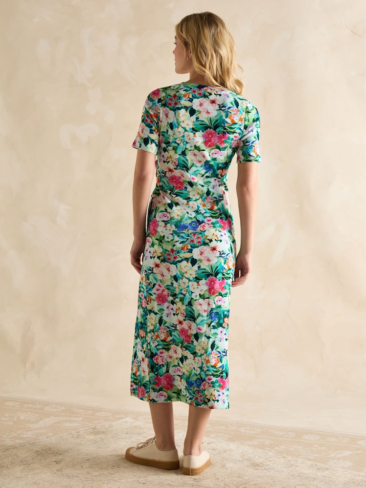 Joules Annabelle Green Floral Twist Jersey T-Shirt Dress - Image 2 of 7