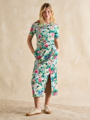 Joules Annabelle Green Floral Twist Jersey T-Shirt Dress - Image 5 of 7