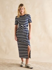 Joules Annabelle Navy/White Twist Jersey T-Shirt Dress - Image 1 of 6