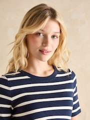 Joules Annabelle Navy/White Twist Jersey T-Shirt Dress - Image 3 of 6