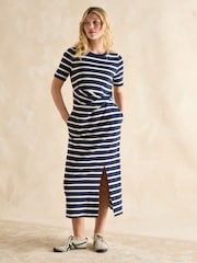 Joules Annabelle Navy/White Twist Jersey T-Shirt Dress - Image 5 of 6