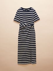 Joules Annabelle Navy/White Twist Jersey T-Shirt Dress - Image 6 of 6