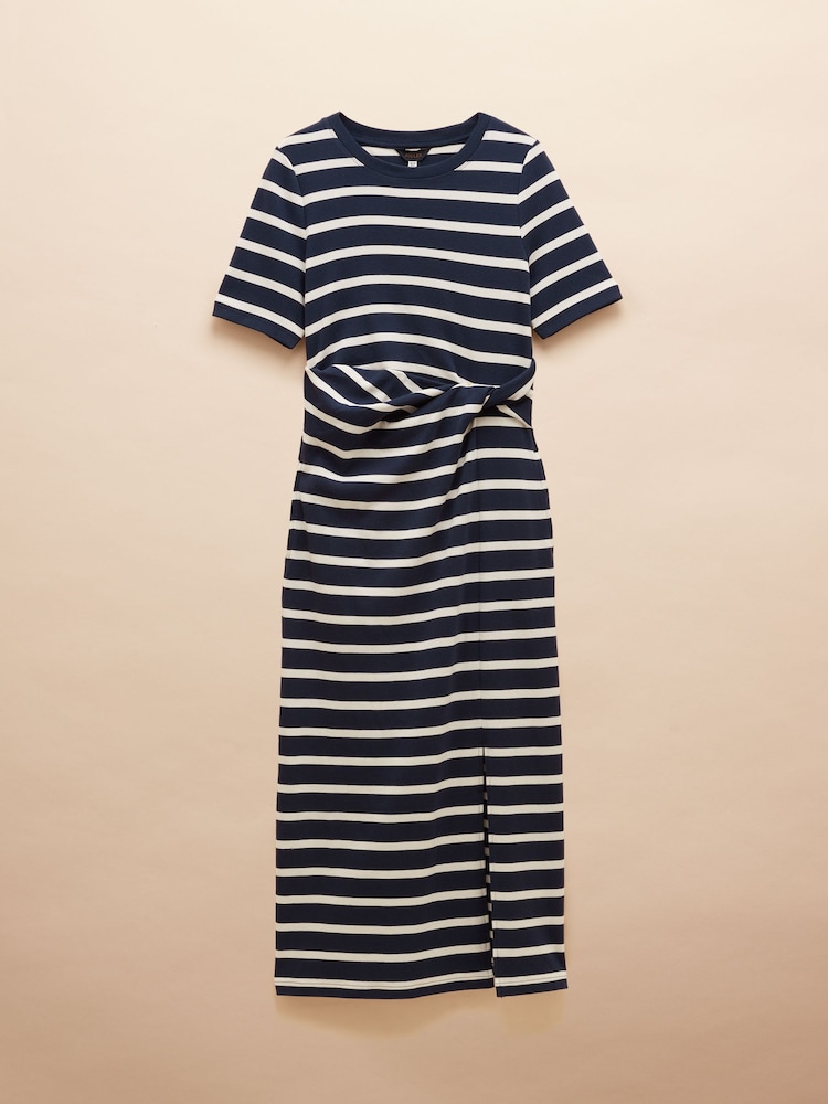 Joules Annabelle Navy/White Twist Jersey T-Shirt Dress - Image 6 of 6