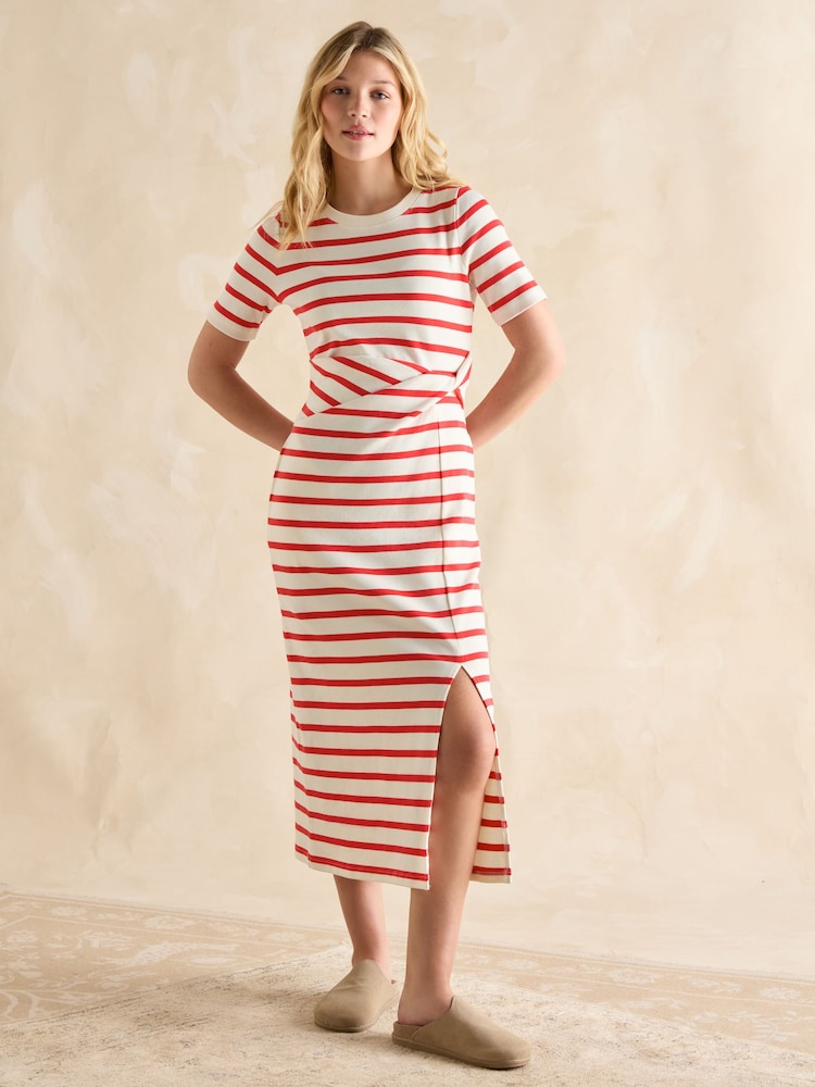 Joules Annabelle Red/White Twist Jersey T-Shirt Dress - Image 1 of 7