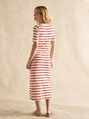Joules Annabelle Red/White Twist Jersey T-Shirt Dress - Image 2 of 7
