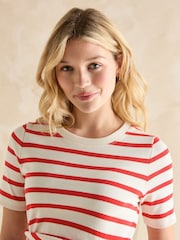 Joules Annabelle Red/White Twist Jersey T-Shirt Dress - Image 4 of 7
