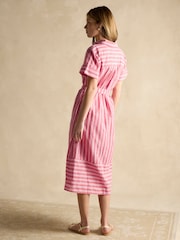 Joules Carrie Red/Pink Stripe Linen & Cotton Shirt Dress - Image 2 of 7