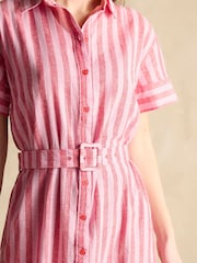 Joules Carrie Red/Pink Stripe Linen & Cotton Shirt Dress - Image 6 of 7