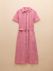Joules Carrie Red/Pink Stripe Linen & Cotton Shirt Dress - Image 7 of 7