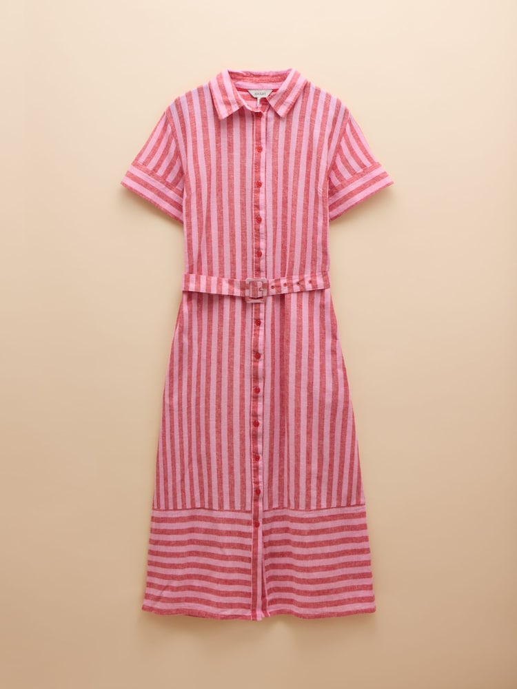 Joules Carrie Red/Pink Stripe Linen & Cotton Shirt Dress - Image 7 of 7