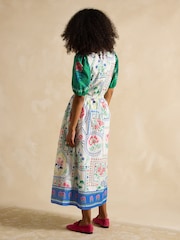 Joules Florence Cream Tile Print Cotton Midi Dress - Image 2 of 7