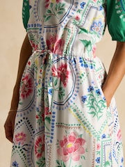Joules Florence Cream Tile Print Cotton Midi Dress - Image 4 of 7
