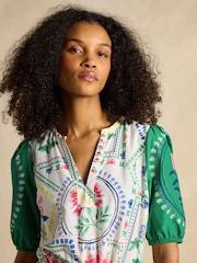 Joules Florence Cream Tile Print Cotton Midi Dress - Image 6 of 7