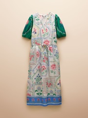 Joules Florence Cream Tile Print Cotton Midi Dress - Image 7 of 7