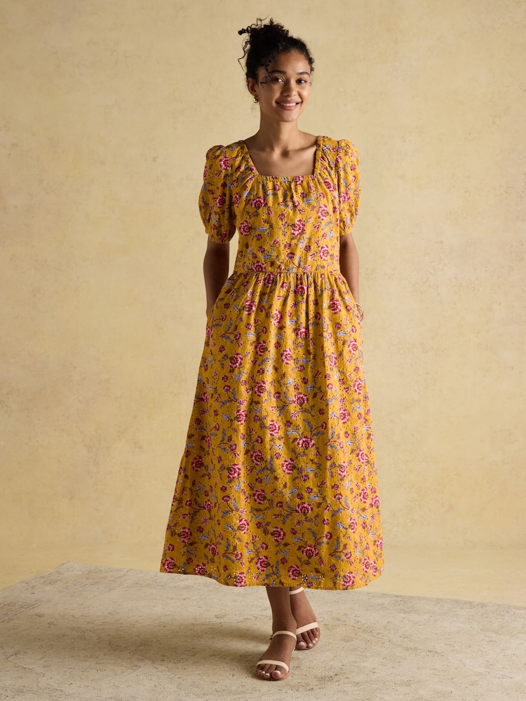 Joules Harlow Yellow Floral Broderie Dress - Image 1 of 10