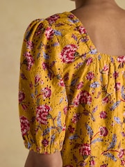 Joules Harlow Yellow Floral Broderie Dress - Image 8 of 10