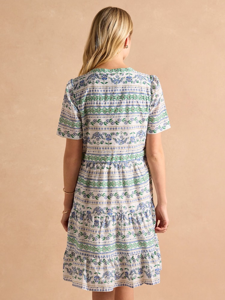 Joules Ariella Blue Cotton Tiered Dress - Image 2 of 7
