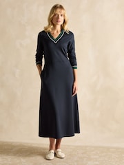 Joules Juliet V-Neck Navy Long Sleeve Ponte Maxi Dress - Image 1 of 7