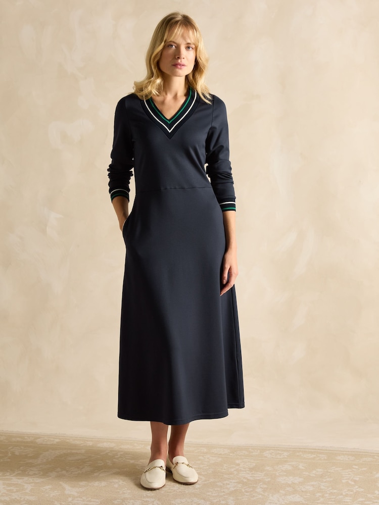Joules Juliet V-Neck Navy Long Sleeve Ponte Maxi Dress - Image 1 of 7 Joules Juliet V-Neck Navy Long Sleeve Ponte Maxi Dress - Image 1 of 7