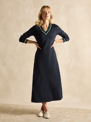 Joules Juliet V-Neck Navy Long Sleeve Ponte Maxi Dress - Image 4 of 7