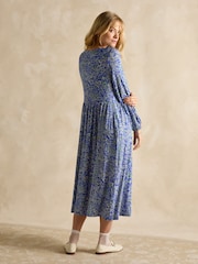 Joules Nia Blue V-Neck Long Sleeve Midaxi Dress - Image 2 of 6