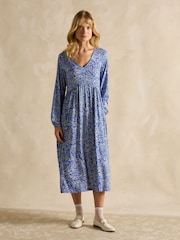 Joules Nia Blue V-Neck Long Sleeve Midaxi Dress - Image 3 of 6