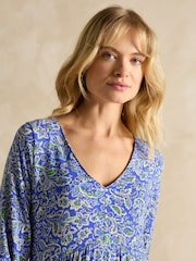 Joules Nia Blue V-Neck Long Sleeve Midaxi Dress - Image 4 of 6