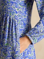 Joules Nia Blue V-Neck Long Sleeve Midaxi Dress - Image 5 of 6