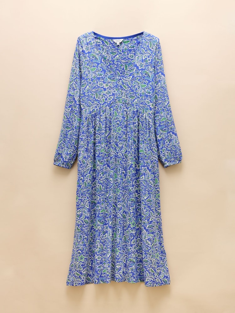 Joules Nia Blue V-Neck Long Sleeve Midaxi Dress - Image 6 of 6