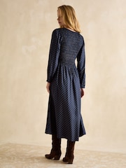 Joules Lilliana Navy Shirred Midi Dress - Image 2 of 6