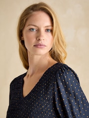 Joules Lilliana Navy Shirred Midi Dress - Image 3 of 6