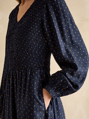 Joules Lilliana Navy Shirred Midi Dress - Image 4 of 6
