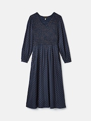 Joules Lilliana Navy Shirred Midi Dress - Image 6 of 6