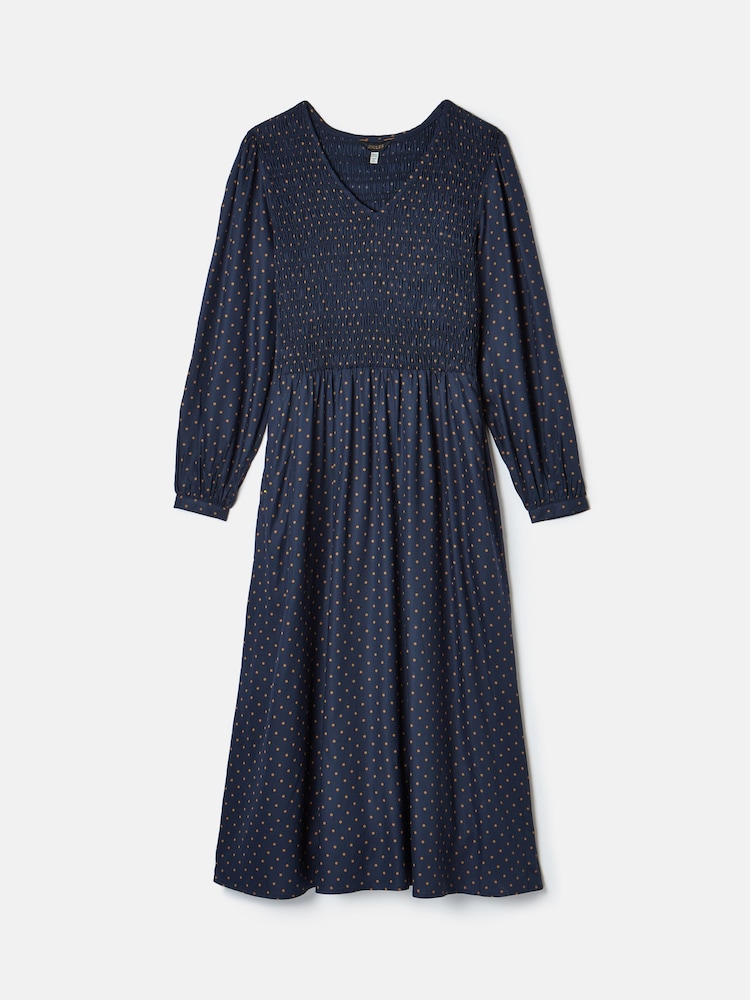 Joules Lilliana Navy Shirred Midi Dress - Image 6 of 6