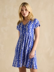 Joules Nia Blue Jersey V-Neck Dress - Image 1 of 7