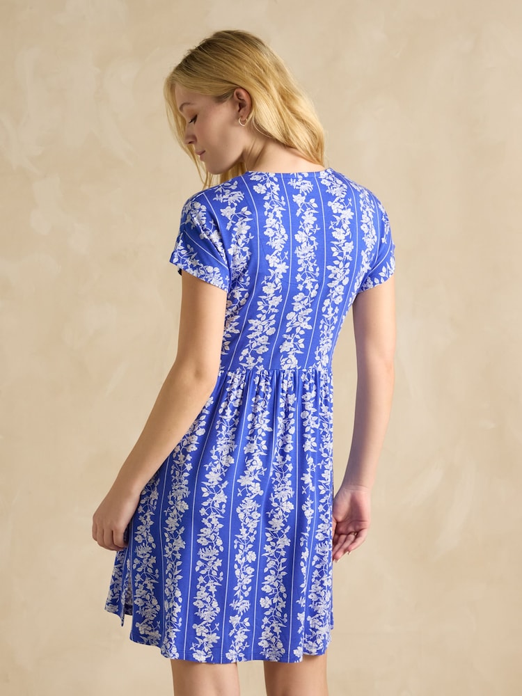 Joules Nia Blue Jersey V-Neck Dress - Image 2 of 7