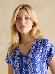 Joules Nia Blue Jersey V-Neck Dress - Image 4 of 7