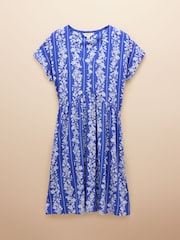 Joules Nia Blue Jersey V-Neck Dress - Image 7 of 7