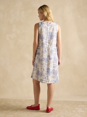 Joules Delphine Blue/White Toile de Jouy Shift Dress With Linen - Image 2 of 6
